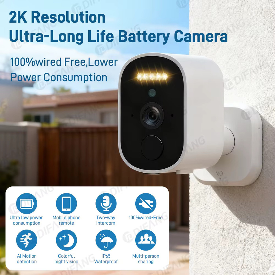 DiFang 4MP 4G IP-Außenüberwachungskamera mit 5400mAh Akku, Farbnachtsicht und KI-Bewegungserkennung in Weiß - Bild 2