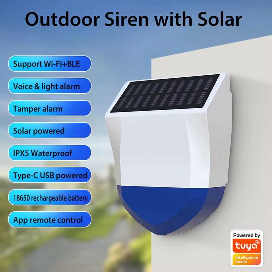 Tuya Smart Wasserdichte Outdoor Sirene mit Solar und USB Netzteil, Zigbee/Wifi Alarm mit 95dB und optionaler Fernbedienung, Weiß - Bild 6