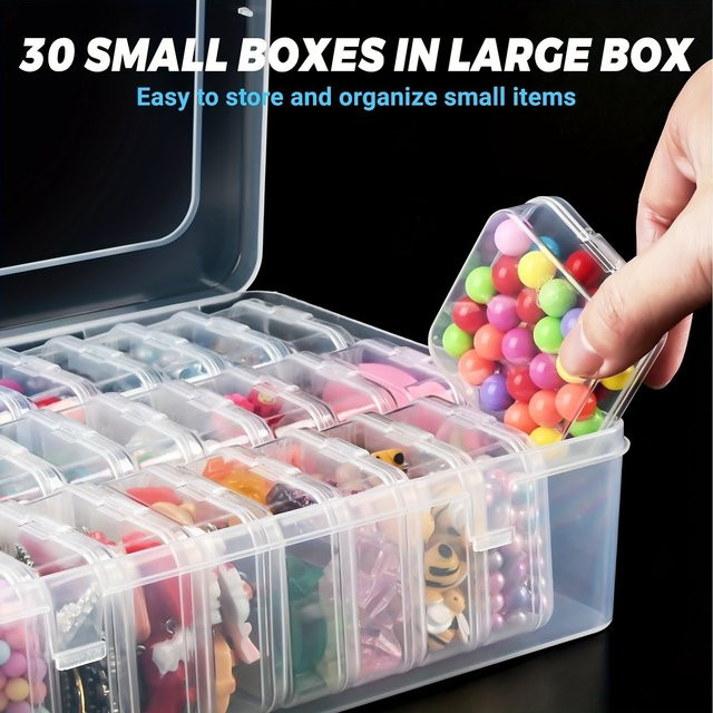 Transparente Schmuck-Aufbewahrungsboxen aus Kunststoff mit 30 Gittern als DIY-Organizer für Ohrringe, Ringe, Perlen und Bastelzubehör - Bild 1