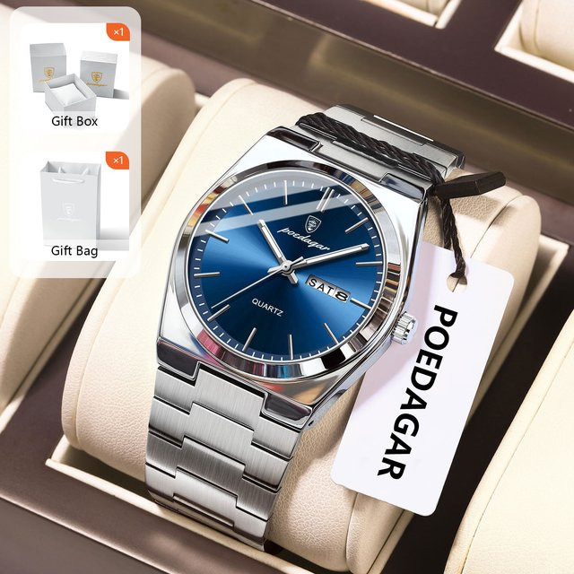 POEDAGAR Armbanduhr Quarz, Edelstahl, Blau, Herren - Bild 1