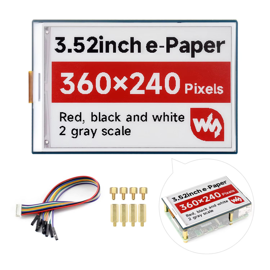 Waveshare 3,52 Zoll E-Paper-Display (B) E-Ink-Display in Rot/Schwarz/Weiß mit SPI für Raspberry Pi, Jetson-Serie und RDK X3 - Bild 3