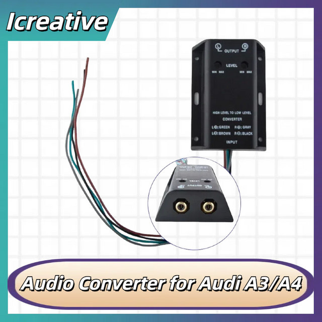Icreative Audio-Konverter RCA-Lautsprecher-Adapter für Audi A3/A4 in Schwarz mit High-to-Low Ausgang und Bass-Adapter - Bild 1