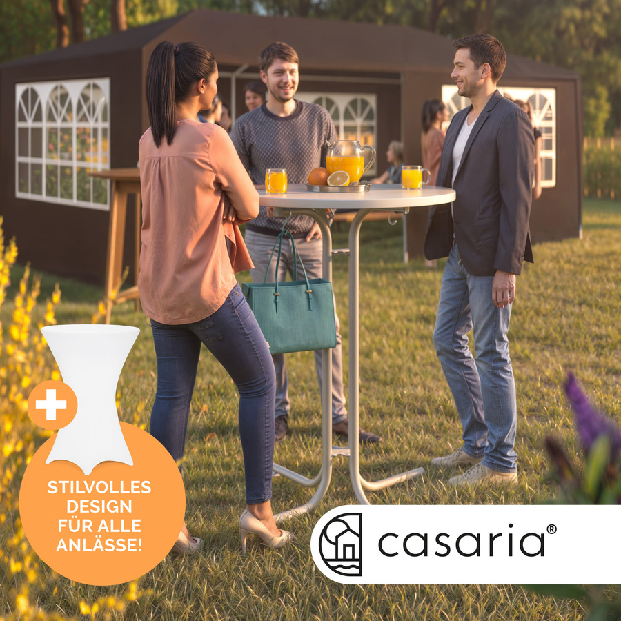 CASARIA Stehtisch Weiß mit Stehtischhusse Weiß, höhenverstellbar und klappbar, B/T: 110 x 80 cm, Husse Ø 80 cm - Bild 2