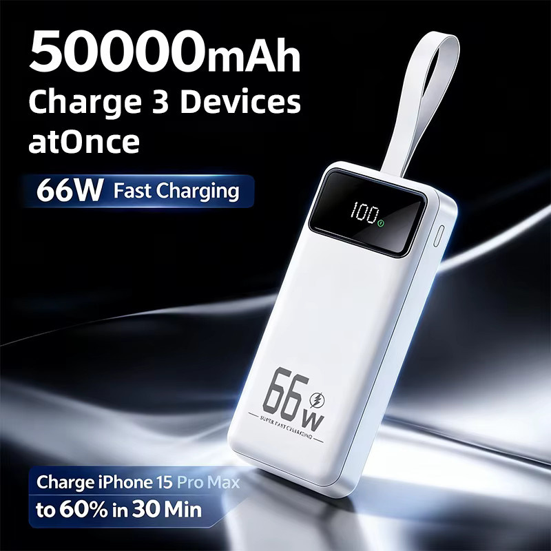 Cohana Powerbank 50000mAh mit 66W Schnellladefunktion, tragbares Ladegerät für 4 Geräte gleichzeitig in Schwarz mit LED-Taschenlampe und Trageriemen, kompatibel mit iOS und Android - Bild 3