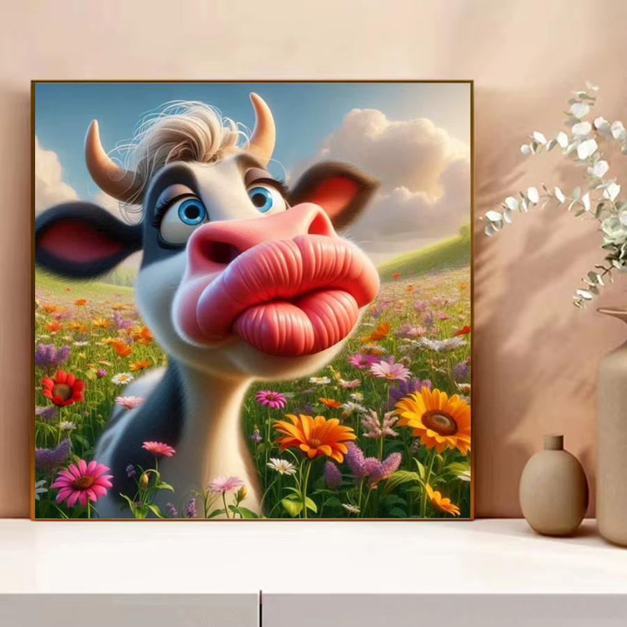 EverShine Stickerei Stoff mit Kuh-Motiv für Kreuzstich und Handarbeiten, 5D Druck Leinwand mit Blumen, Mehrfarbig, Breite: 30,0 cm, Höhe: 30,0 cm - Bild 3