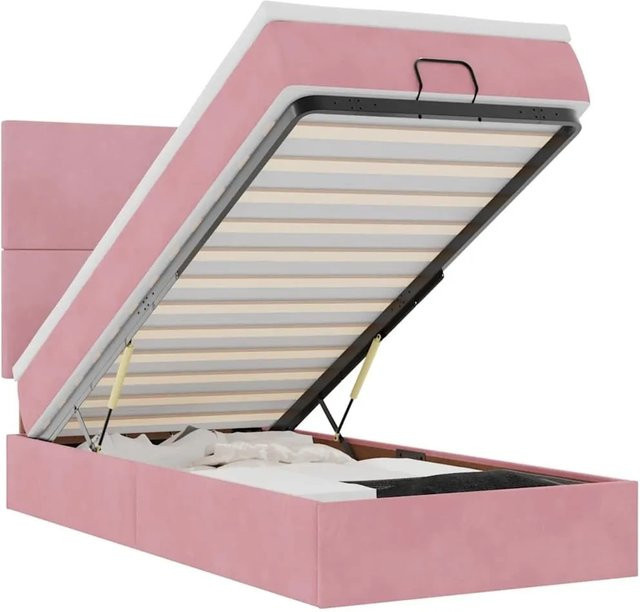 vidaXL Ottoman-Bett mit Matratze und LED-Beleuchtung in Rosa und Weiß, Samt, B/T/H: 90 x 200 x 128 cm - Bild 1