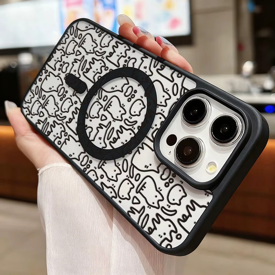 AKABEILA Magnetische Handyhülle mit Katzenmotiv und Lanyard für iPhone 11 bis iPhone 18 Pro Max, Stoßfeste Acryl-Matthülle - Bild 3