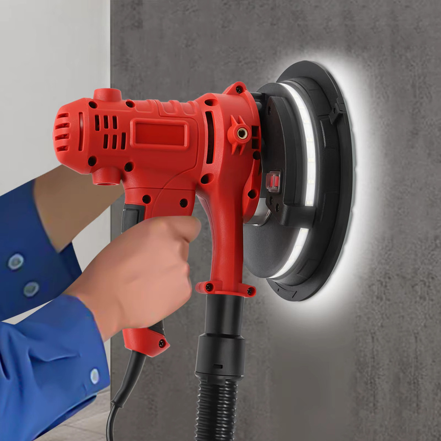 Trockenbauschleifer mit 800W Leistung und variabler Geschwindigkeit in Rot, Staubfreie Wand- und Deckenschleifmaschine mit LED-Licht und Staubbeutel, 220V EU-Stecker - Bild 2