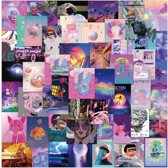 50 Stück Vintage Vaporwave Aufkleber in Multicolour für Notizbücher, Handys und Laptops von Sticker Story Store - Bild 1