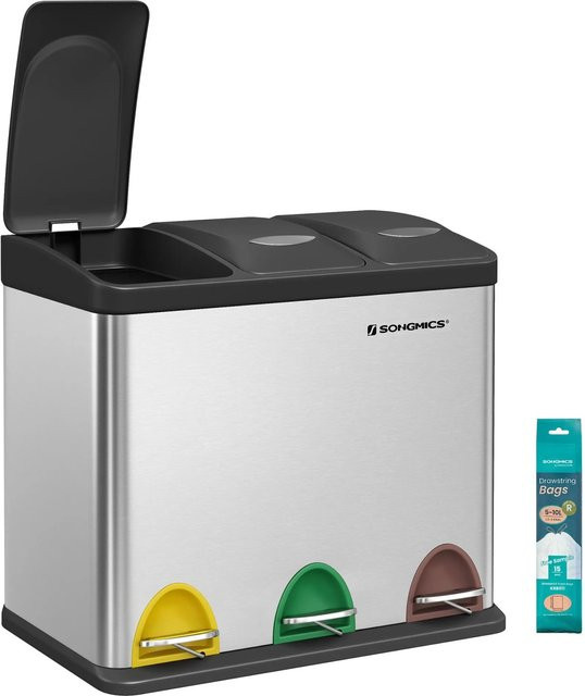 Songmics Petaja Mülleimer mit 3 Fächern in Silber-Schwarz - Bild 1