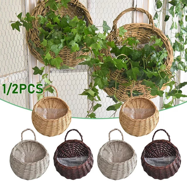 APWIKOGER Handgefertigter Rattan-Blumenkorb als Wandbehang für Garten und Balkon - Bild 1