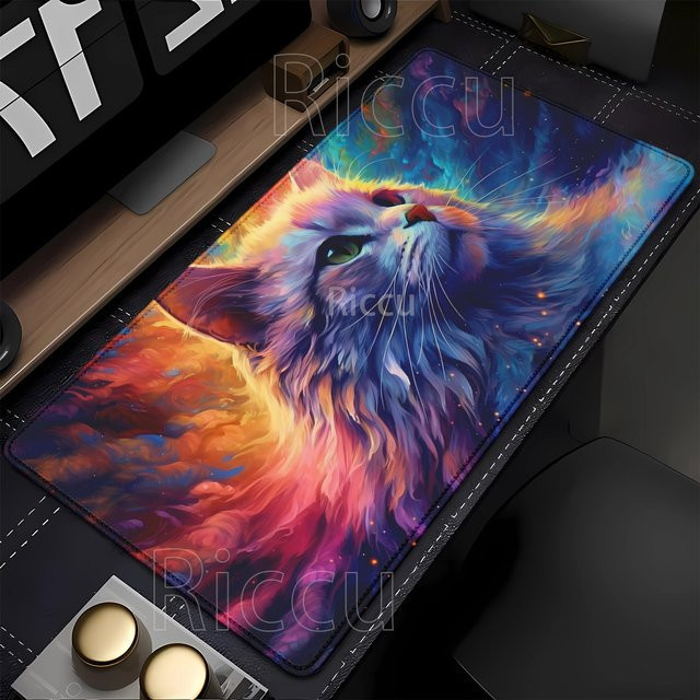 Riccu Gaming Mauspad XXL Bunte Süße Katze rutschfeste Schreibtischunterlage im Anime Design - Bild 1