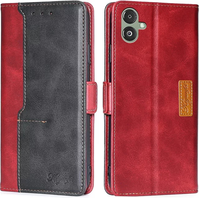 Magnetische Leder-Handyhülle mit Kartenfächern für Samsung Galaxy F34 F52 F04 F54 F62 F12 F41 Xcover 5 6 Pro Flip Cover in Schwarz und Rot - Bild 1