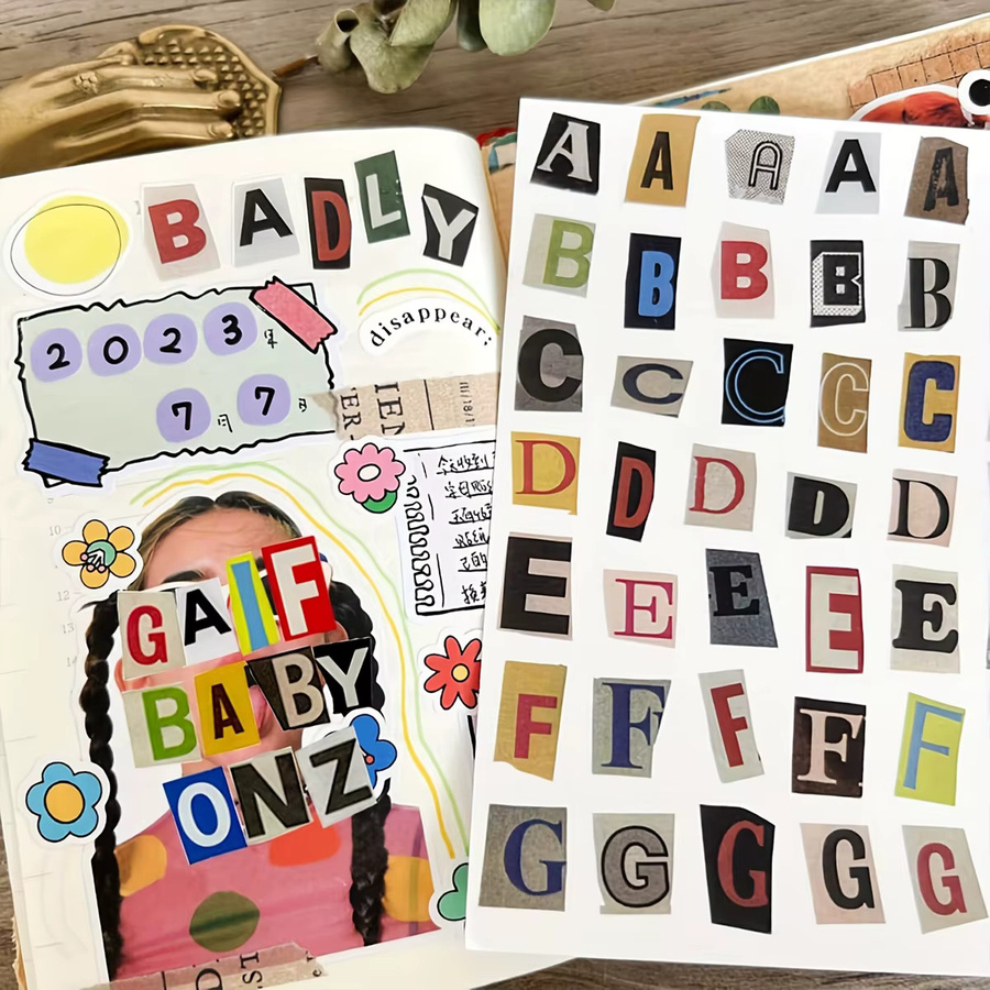 181 Stück Vintage-Alphabet-Buchstabenaufkleber in Multicolour für Scrapbooking, Tagebücher und Planer, 4 Blatt mit A-Z-Buchstaben aus Papier - Bild 4