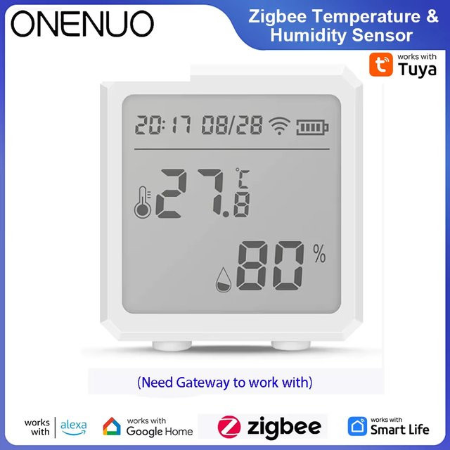 ONENUO Tuya Zigbee Temperatur-Feuchtigkeitssensor mit LCD-Display und digitalem Thermometer in Schwarz oder Weiß - Bild 1