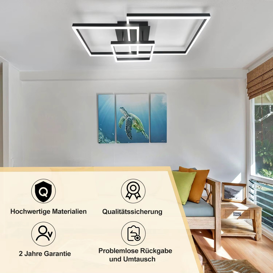 Cliheet LED-Deckenleuchte Schwarz, quadratisches Design aus Acryl, dimmbar mit Fernbedienung, 84W, CCT 3000K-6000K - Bild 2