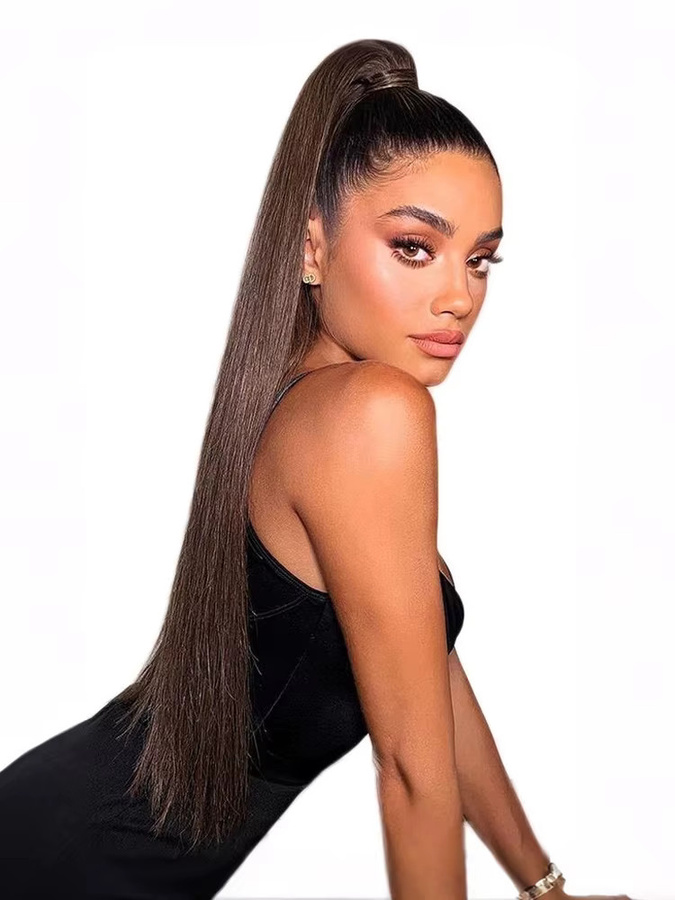 YAKIBEAUTY Haarverlängerung, synthetisch, lange gerade Kordelzug-Pferdeschwanz, Damen - Bild 4