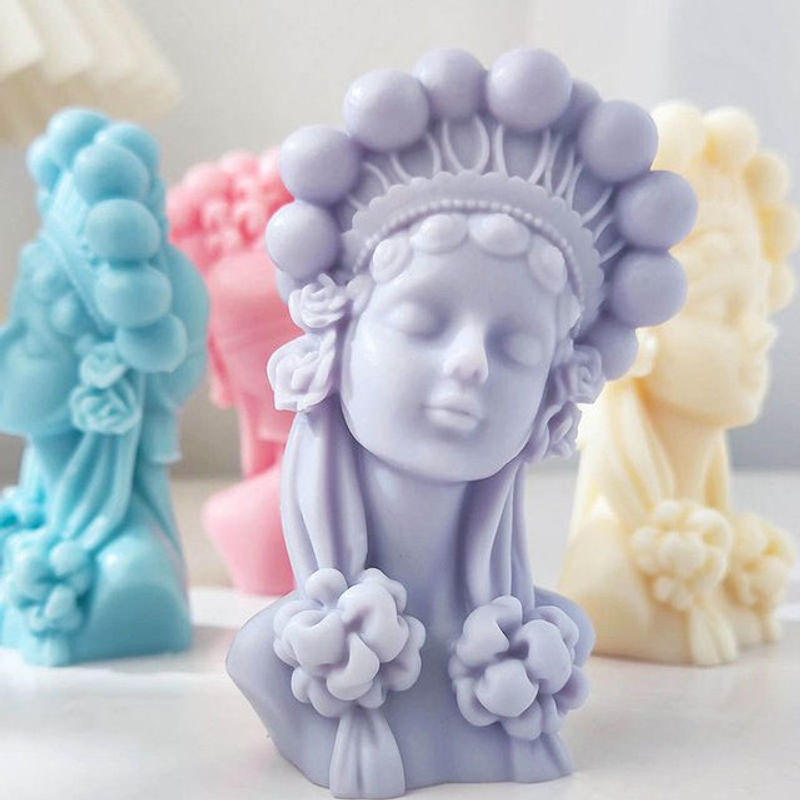 3D Silikonform für Duftkerzen im Stil der chinesischen Peking Oper mit weiblichem Porträt in Lila zur Herstellung von Gips- oder Kunstharzfiguren - Bild 1