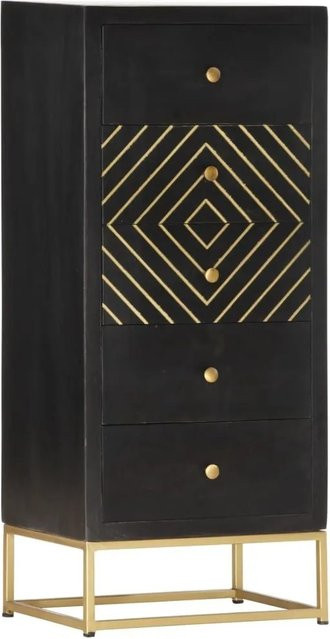 vidaXL Schubladenschrank aus Mangoholz in Schwarz-Gold, B/T/H: 45 x 30 x 105 cm - Bild 1