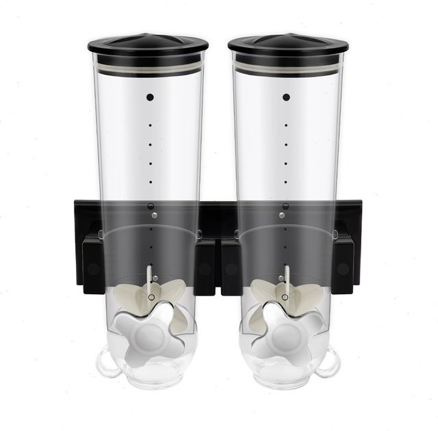 Bymaocar Wandmontierter Müsli-Spender mit 2 Fächern, 3 l, Schwarz und Transparent, inklusive Messbecher für Küche und Tierfutter-Aufbewahrung - Bild 1