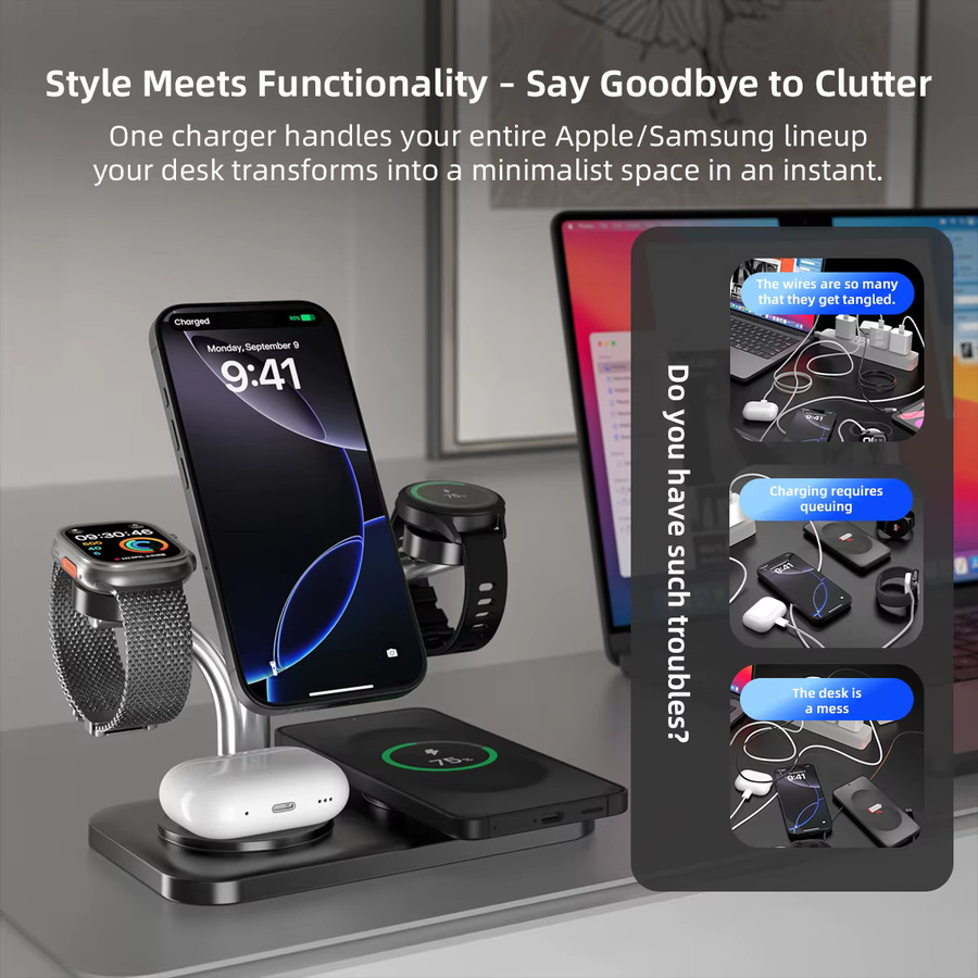 VIKEFON 5 in 1 Magnetisches kabelloses Ladegerät für iPhone 12 bis 17, Samsung Galaxy und Apple Watch sowie AirPods/Buds in Schwarz oder Weiß - Bild 5