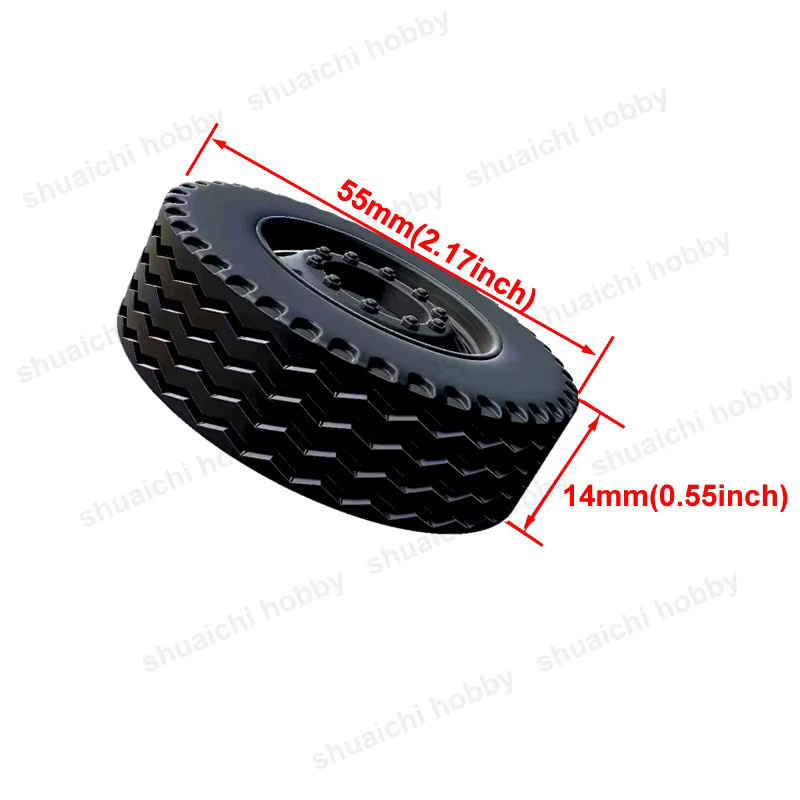 SHUAICHI 14mm Dicke Räder für Huina 501D Scania 770S RC Truck Modell, Zubehör, Doppelreifen, Schwarz, Gummi - Bild 2