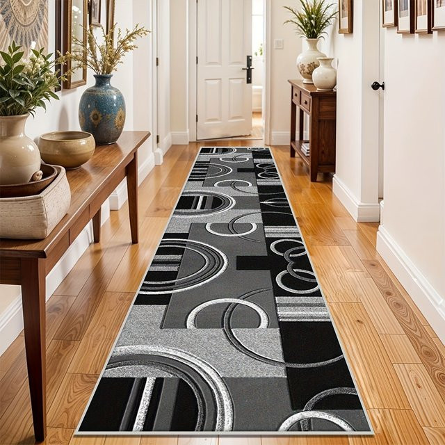 VIKAMA Skandinavischer Teppichläufer in Grau mit abstraktem Design für Flur und Küche, B/T/H: 120 x 50 x 1 cm - Bild 1
