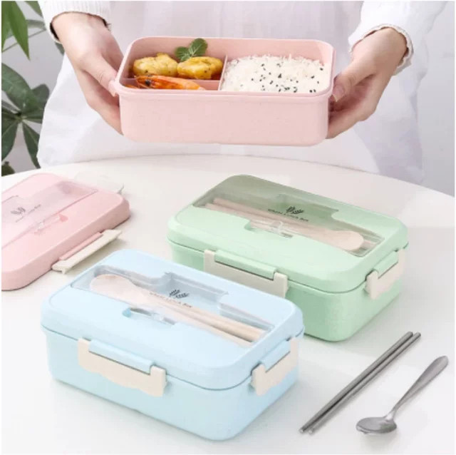 Mikrowellengeeignete Bento Box aus Weizenstroh in Grün für Schule und Büro - Bild 1