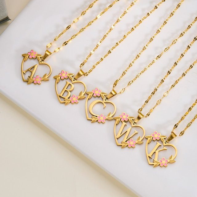 RINHOO FRIENDSHIP Halskette, Edelstahl, Gold, Unisex, Blume, Initialen - Bild 1