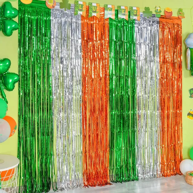 3er Pack St. Patrick's Day Folien-Fransenvorhänge von youyouhuan in Grün, Weiß und Orange für deine Party-Dekoration - Bild 1