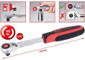 KS Tools SlimPOWER Umschaltknarre 1/4 Zoll mit 72 Zähnen aus Chrom-Vanadium in Silber - Bild 1