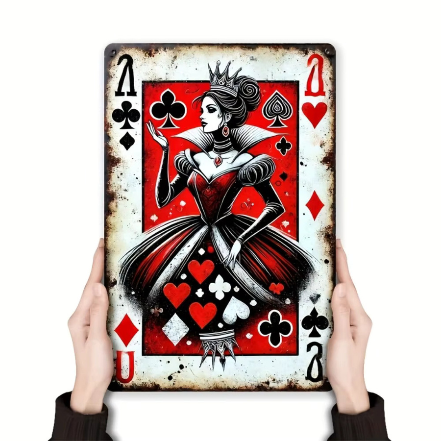 CIFBUY Blechschild Königin der Herzen Vintage Metall-Wandkunst mit Poker-Design, Breite: 20,3 cm, Höhe: 30,5 cm - Bild 3