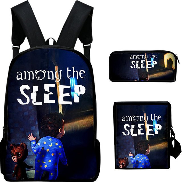 Among the Sleep 3-teiliges Schultaschen-Set mit 3D-Druck in Blau bestehend aus Schultasche, Laptop-Rucksack und Federmäppchen - Bild 1