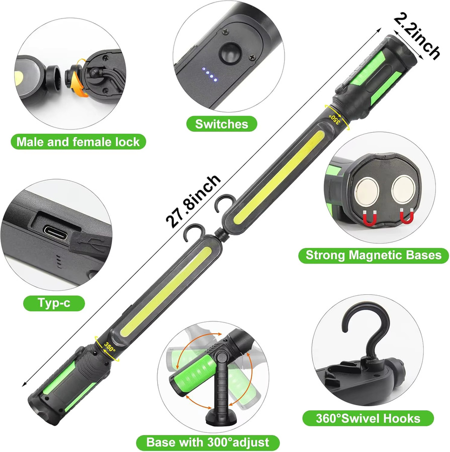Tragbare magnetische LED-Arbeitsleuchte in Schwarz, wiederaufladbare LED-Bar für professionelle Reparaturarbeiten und Notfälle - Bild 6