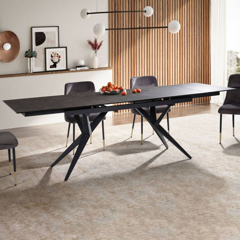 Moderner Esstisch in Schwarz Marmor Optik aus Keramik und gehärtetem Glas, ausziehbar, B/T/H: 180 x 76 x 95 cm - Bild 3