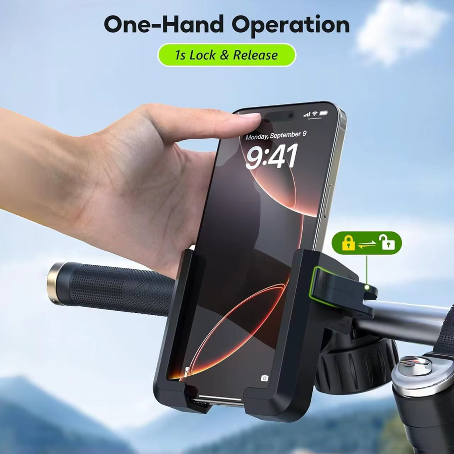 Universeller Handyhalter für Motorrad und Fahrrad mit Vibrationsdämpfer und verstellbarer Lenkerhalterung in Schwarz für iPhone und Samsung Smartphones - Bild 5