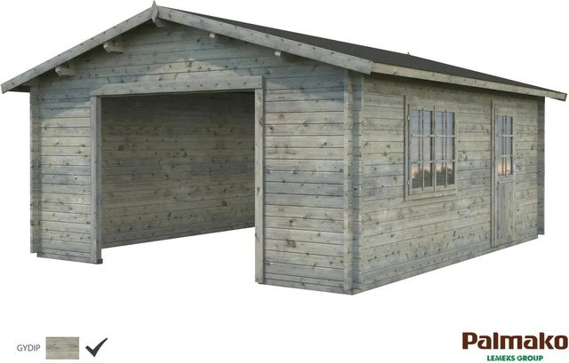 Palmako Holzgarage Roger ohne Tor in Grau mit Doppelfenster und Nebeneingangstür, B/T: 450 x 550 cm - Bild 1