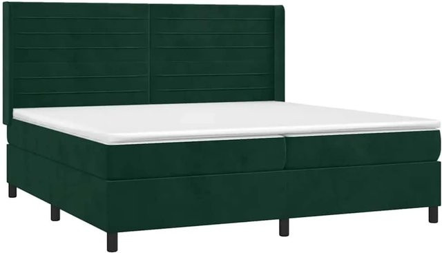 vidaXL Boxspringbett mit Matratze in Dunkelgrün aus Samt mit LED-Unterbettbeleuchtung und USB-Anschluss, B/T/H: 200 x 200 x 118 cm - Bild 1