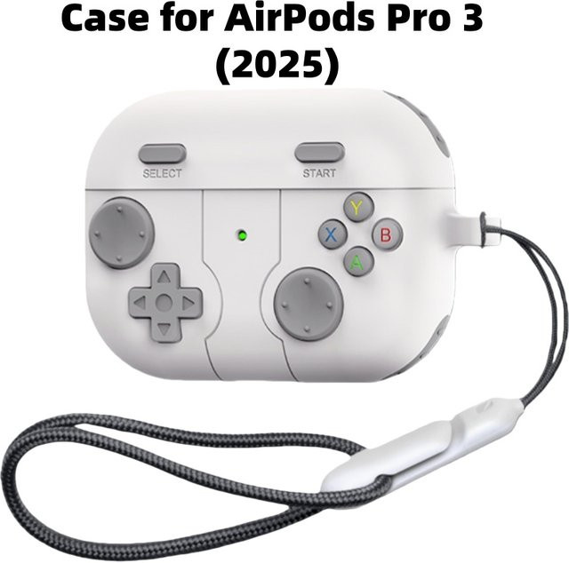 3D-Spielhülle aus weichem Silikon für AirPods Pro 2, Pro 4 und AirPods 4 inklusive Lanyard in Schwarz - Bild 1