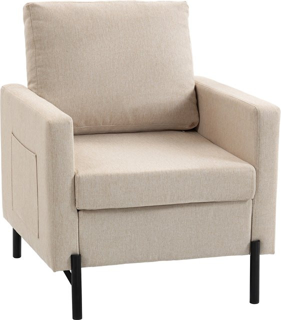 HOMCOM Wohnzimmersessel beige mit Armlehnen und Stahlfüßen in Leinenoptik - Bild 1
