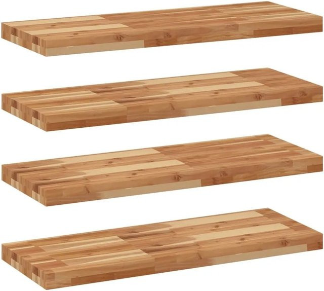 vidaXL Schweberegale Set 4 Stück aus Massivholz Akazie, Ölbehandelt, Braun, B: 80 cm, T: 30 cm, H: 4 cm - Bild 1