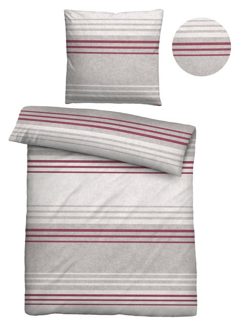 Biberna Bettwäsche aus Baumwolle und Flanell, gestreift, grau, B/H: 155 x 220 cm und 80 x 80 cm - Bild 1