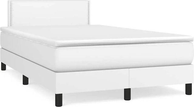 vidaXL Boxspringbett mit Matratze in Weiß, Hybridbett mit LED-Unterbettbeleuchtung und USB-Ladeport, Kunstleder, B/T: 120 x 190 cm - Bild 1