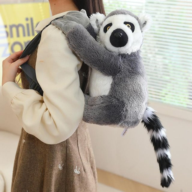 Yiran toy Plüschfaultier Alpaka Lemur Elefant Plüsch Rucksack, Grau - Bild 1