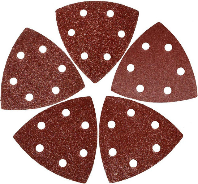 Vibratite Schleifpapier-Set für Multischleifer mit Klettverschluss, 60 Stück, Körnungen 40–1200, dreieckig, B/B/H: 9 x 9 x 0,9 cm, für Holz und Metall - Bild 1