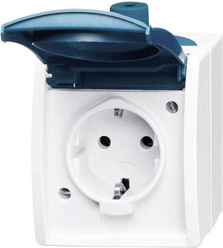 Busch-Jaeger Schuko-Steckdose Typ 20 EW-53 Aufputz mit Klappdeckel IP44 in Blau, Grau oder Weiß - Bild 2
