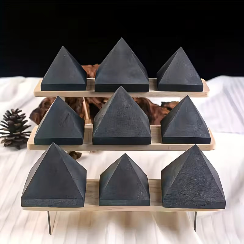 CrystalHola Shungit- und Quarzpyramide aus Naturstein, handgeschnitzte 6-Punkt-Mineral-Kunstkristallspitze in Grau - Bild 4