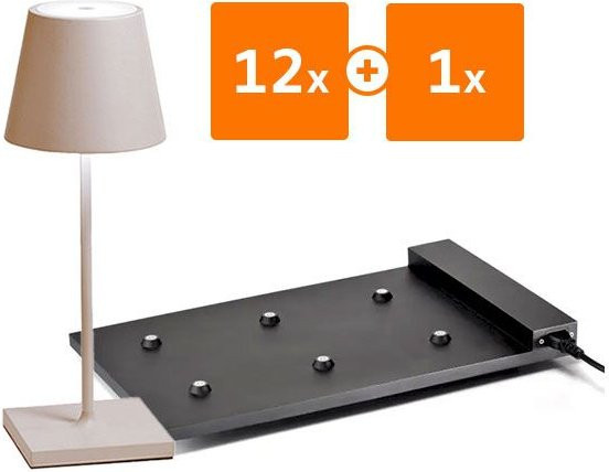 Zafferano Poldina Pro Mini LED-Akkuleuchten Set in Beige mit Multikontakt-Ladestation, dimmbar, IP65 wetterfest, für Garten und Terrasse - Bild 1