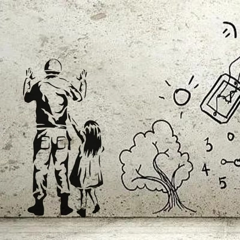 Banksy Schablone Mädchen mit Soldat wiederverwendbare Malvorlage für DIY Kunst, B/H: 21,08 x 29,7 cm - Bild 4