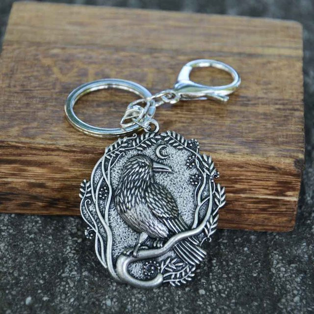 Schlüsselbund Odin Rabe und Zweig Viking Krähe, Unisex - Bild 1